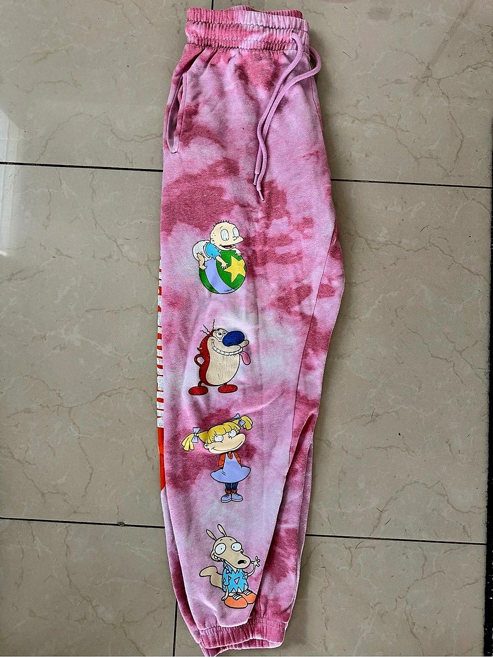 Trendy Cute Nickelodeon 90s Cartoons Character Pink Tie-Dye Jogger Sweatpants Pi